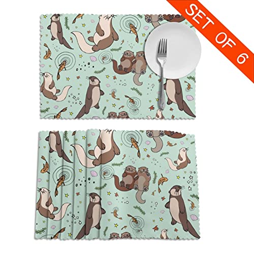 Otters Placemats Set Of 6 For Kitchen Gifts Washable Heat Resistant Table Mat Anti-Slip Place Mats 18X12 Inch #TOP3