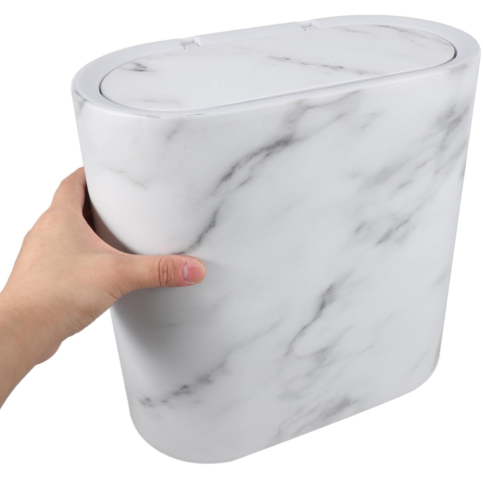Hemobllo Spazzatura con Finitura Effetto Marmo Raffinato Bidone con Coperchio in Plastica Stretto Capacità Moderata, Design Salvaspazio per Cucina e Camera da Letto