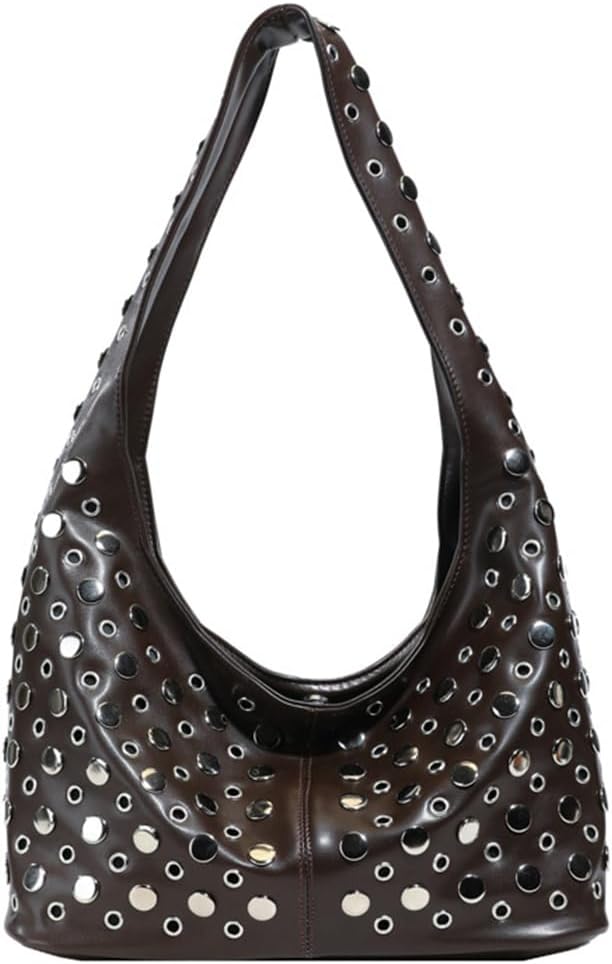 Studded Shoulder Bag for Women Satchels Slouchy PU Leather Underarm Bag Trendy River Hobo Handbags Totes