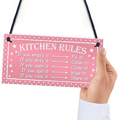 RED OCEAN Funny Kitchen Rules Polka Dot Funny Home Decorative Hanging Plaque Friendship Gift Wall Sign