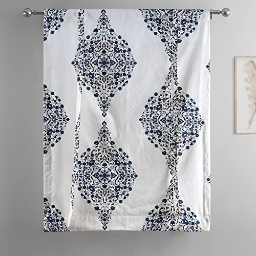 Image of HPD Half Price Drapes Room Darkening Tie Up Curtains 46 X 63 Inch Kerala Printed Cotton Window Roll Up Balloon Curtain for Living Room, Kitchen PRTW-TUD41-63 (1 Panel), Kerala Blue