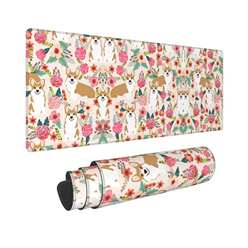 Tapis de souris de jeu Corgi grand format motif fleurs de printemps
