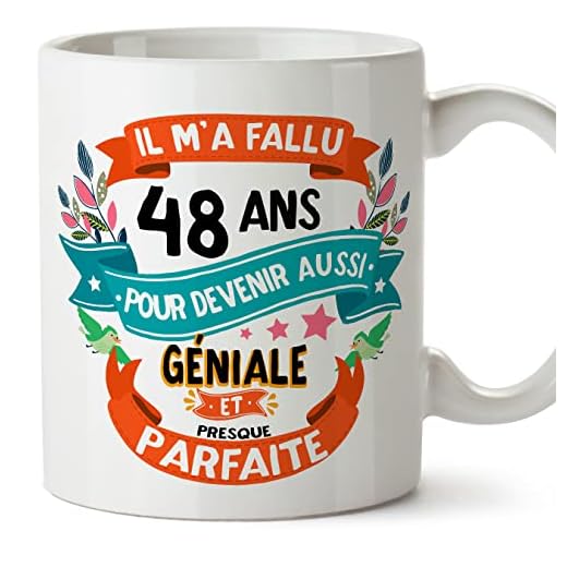 MUGFFINS Tazas 48 Cumpleaños - En Francés - Il m'a fallu 48 ans pour devenir aussi geniale - 11 oz - Regalo original y divertido