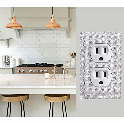 Image of 2 Pcs Shiny Silver Rhinestones Outlet Covers Wall Plates Light Switch Cover Plate Rhinestones Outlet Plate Decoration Outlet Switch Cover Wall Plate Outlet Cover