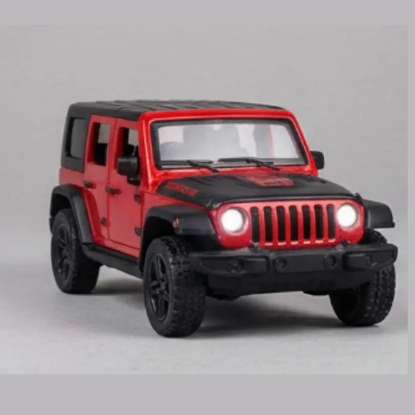 Image of 1:36 Scale Diecast Rubicon Toy Car - Pullback SUV Model with LED Lights, Sound, Openable Doors - Off-Road Jeep Collectible for Kids Boys Girls Age 3+ Years - (Color As Per Stock)