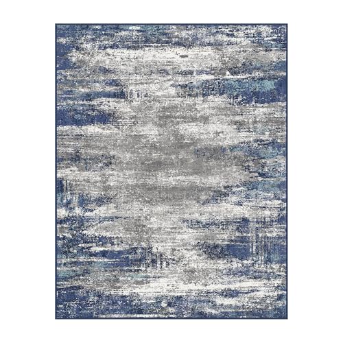 Area Rugs 3x5 for Living Room Bedroom, Indoor Modern Abstract Machine Washable Rug, Small Soft Low Pile Floor Carpet with Non Slip Backing for Entryway, Navy Blue Gray