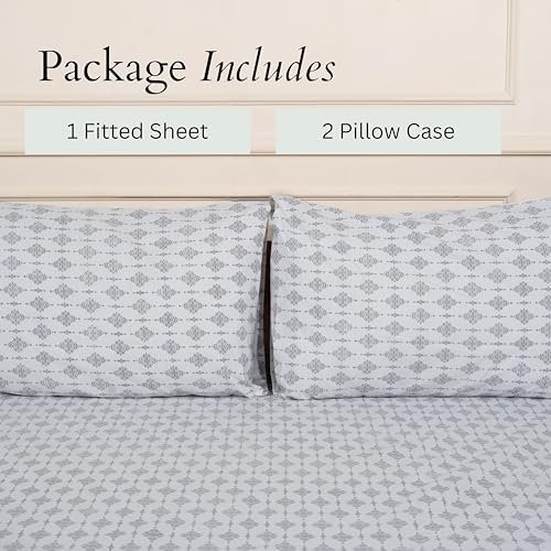 Image of Amazon Brand - Umi Cotton Elastic Fitted Bedsheet, King Size 78x72 Inches, Elastic Fit Bed Sheet, 10 Inch Deep Pocket, Soft Breathable Bedding, Durable Easy Care, with Pillow Cover-Royal Icat