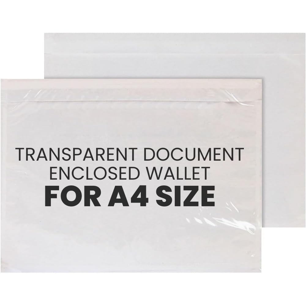 RFE Document Enclosed Wallets Plain Peel & Seal Clear Plastic Envelopes/Sleeves/Pockets/Wallets | Attach Invoices, Packing Lists & Delivery Notes to Parcels (1000, A4 Plain)