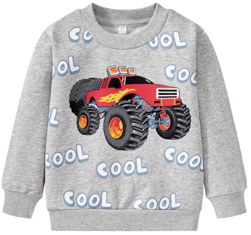 Image of Akyzic Toddler Boys Sweatshirts Cotton Crewneck Truck Shirt Dinosaur Long Sleeve Pullover Tops Tees 2-8T