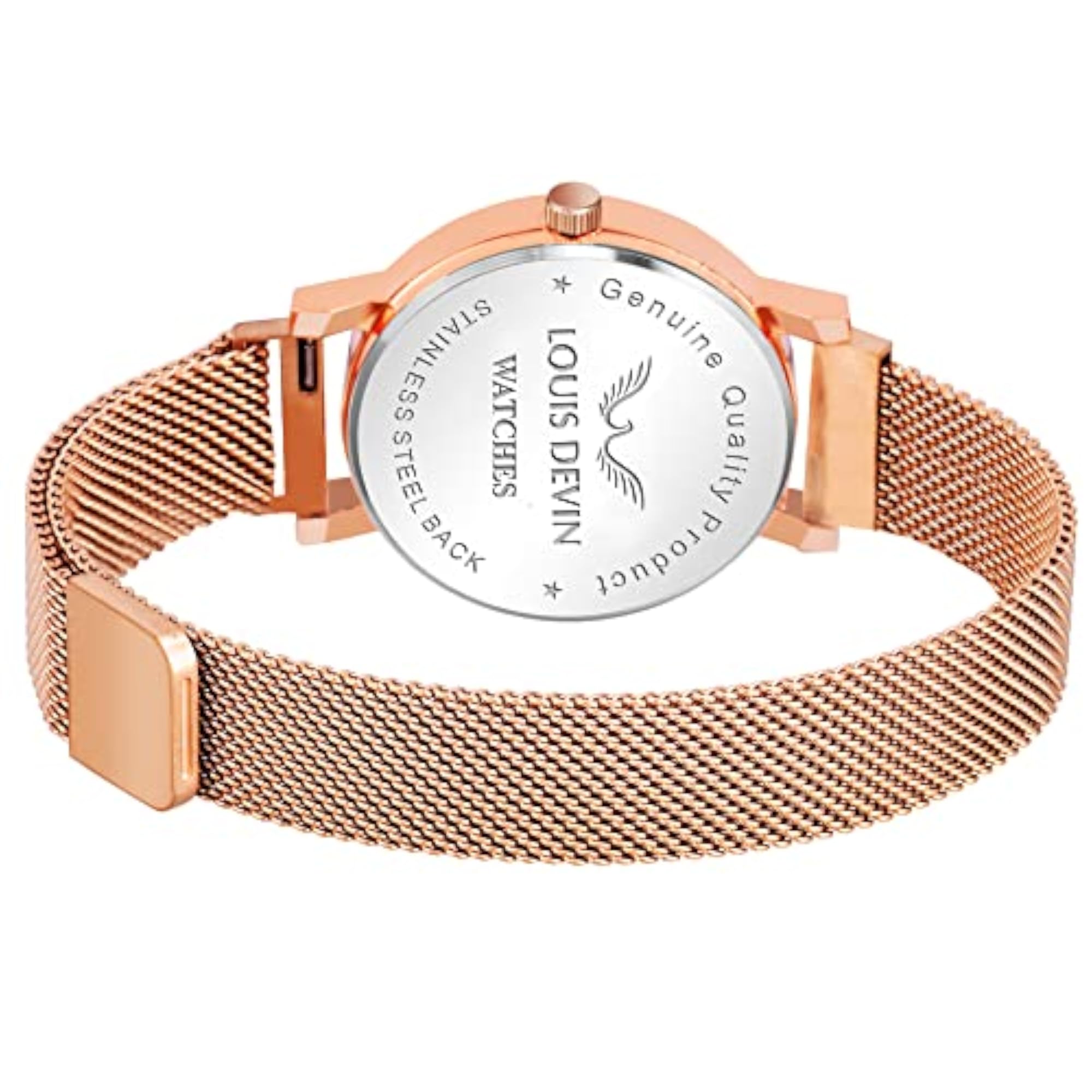 Women's Black Dial Rose Gold Plated Mesh Chain Analog Watch