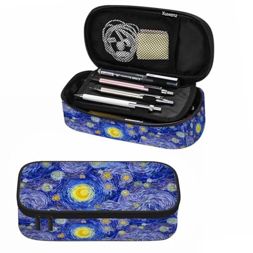Image of Blue Sky Pencil Bag Glowing Moon Starry Sky Abstract Painting Big Capacity Pencil Case Pencil Pouch Pen Bag School Students Boy Girl