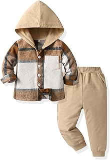 Ropa de bebé para niños pequeños Tops a cuadros con capucha sudadera pantalones Otoño Invierno Trajes