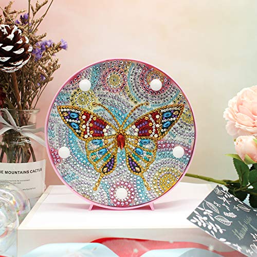Yobeyi DIY Diamond Painting Lamp with LED Lights Full Drill Crystal Drawing Kit Bedside Night Light Arts Crafts for Home Decoration or Christmas Gifts 6.0x6.0inch (Butterfly-B) - Thumbnail 6