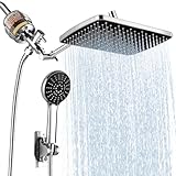 KHQF Upgraded Filtered High Pressure Rainfall Showerhead Combo with Arm for Bathroom Accessories, Rain Shower Head with Handheld, Detachable Dual Shower with Multi Modes Handheld Spray Chrome