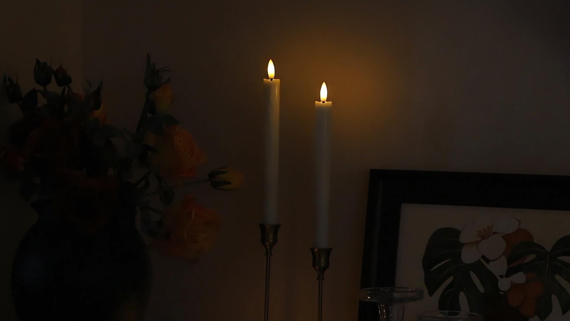Image of Rechargeable Flameless Timer Remote Taper Candles, 2pcs 0.86 inch x10 inch LED Flickering Dripping Wax Window Tall Fake Ivory Plastic Candlesticks(USB Charging Cable Included)