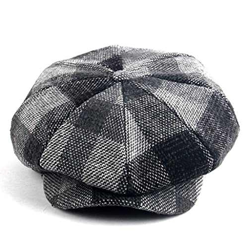 DELLA-Winter-Plaid-Berets-Caps-for-Men-Warm-Wool-Thicken-Newsboy-Cap-for-Women-Vintage-Octagonal-Detective-Painter-Hats-Retro-Flat-Cap-Black60cm