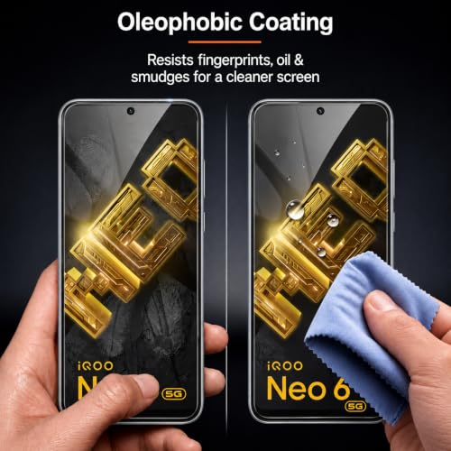 Image of Tempered Glass for iQOO Neo 6 (6.62 Inch) | 9H Hardness Screen Protector | HD Clear | Bubble Free Installation | Anti Scratch | Oleophobic Coating