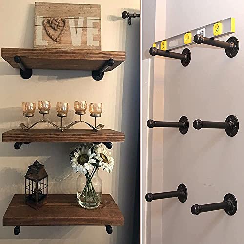 Pipe Shelf Brackets 12 Inch, Industrial Iron Pipe Floating Shelf Bracket Heavy Duty Metal Shelving Brackets For Shelves- 6 Pack Black (12 Inch-6 Pack) #TOP6