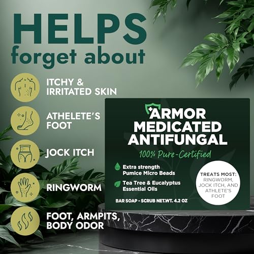 Antifungal Soap | Deep-Cleansing & Exfoliating Bar for Men & Women | Natural Ingredients with Tea Tree & Eucalyptus | Helps Soothe Jock Itch, Ringworm & Athlete’s Foot Pumice Bar Soap