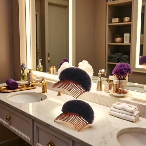 2Pcs Brown Women Soft Sponge Foam Hair, Clip Hair Comb Braid Tool Styling Accessories, Base Inserts Bump Up Hair Pads Styling Stick Bun Maker Braid Tool Barrettes