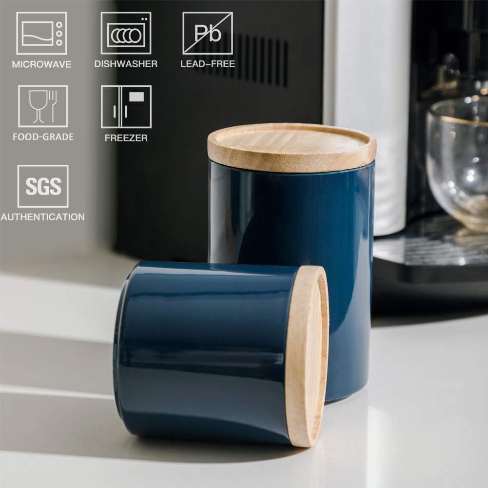 Sweejar Kitchen Canisters Ceramic Food Storage Jar, Stackable Containers with Airtight Seal Wooden Lid for Serving Ground Coffee, Tea, Sugar, Salt and More - 16 Fl Oz (Navy) : Home & Kitchen