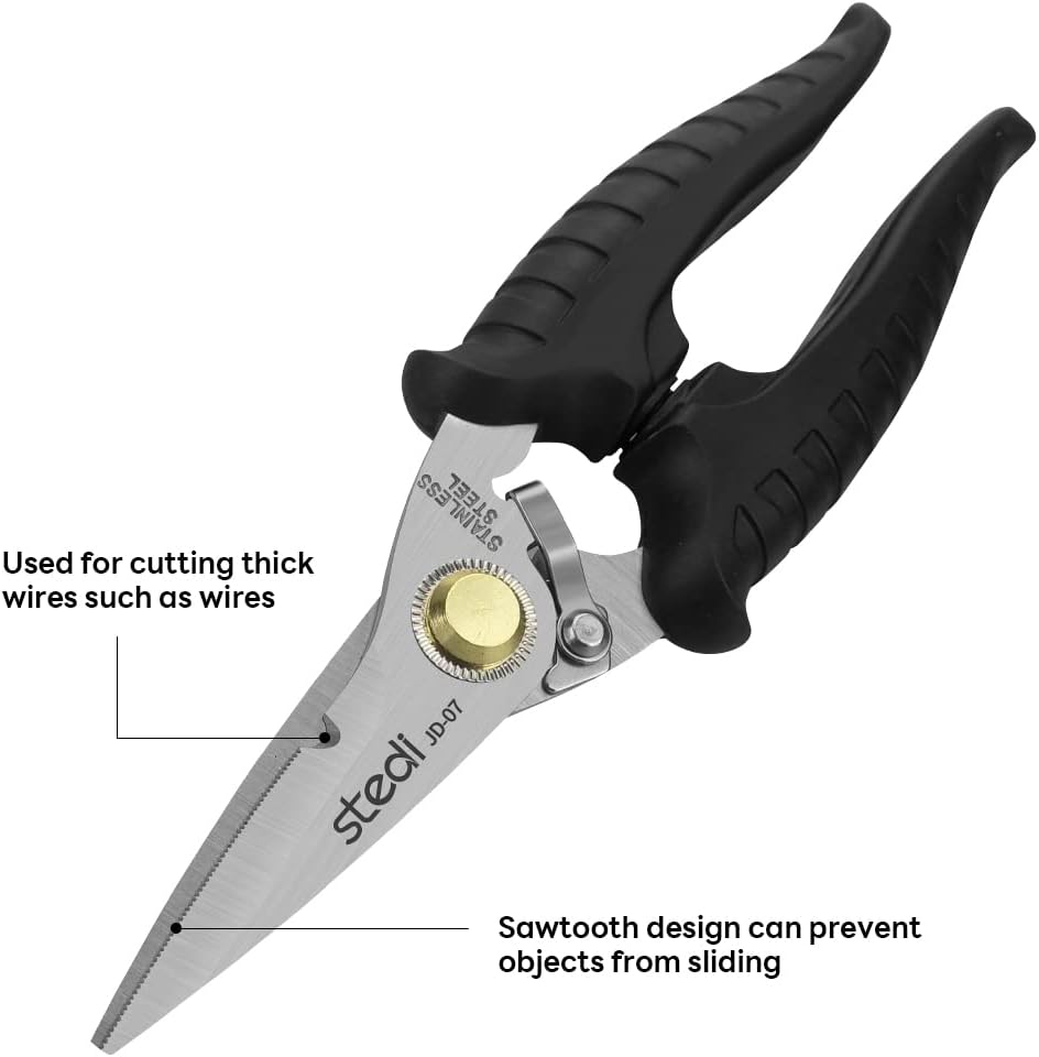 stedi Scissors Heavy Duty, Multi-Purpose Shears with Finely Serrated High Carbon Stainless Steel Blades -Easy Cutting Electrical Cable Notch, Insulation, Non-Slip Comfortable Handle, Soft Cable