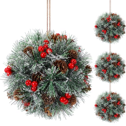 Sosation 3 Pcs 8 Inch Artificial Christmas Kissing Ball Decoration