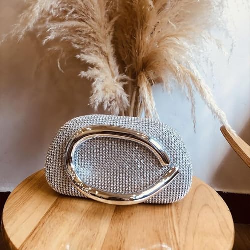 Basmgrazia Rhinestone Clutch Purse for Women, Sparkly Evening Bag with Detachable Chain for Women Wedding Guest, Crystal Handbag (Silver) by Basmgrazia - Image 3