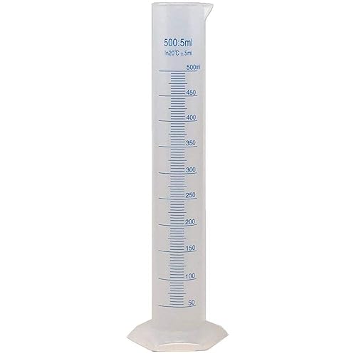Cilindro graduado de plástico de 16.9 fl oz, graduaciones impresas y moldeadas, escala métrica única, polipropileno, Karter Scientific 237N1 (caja