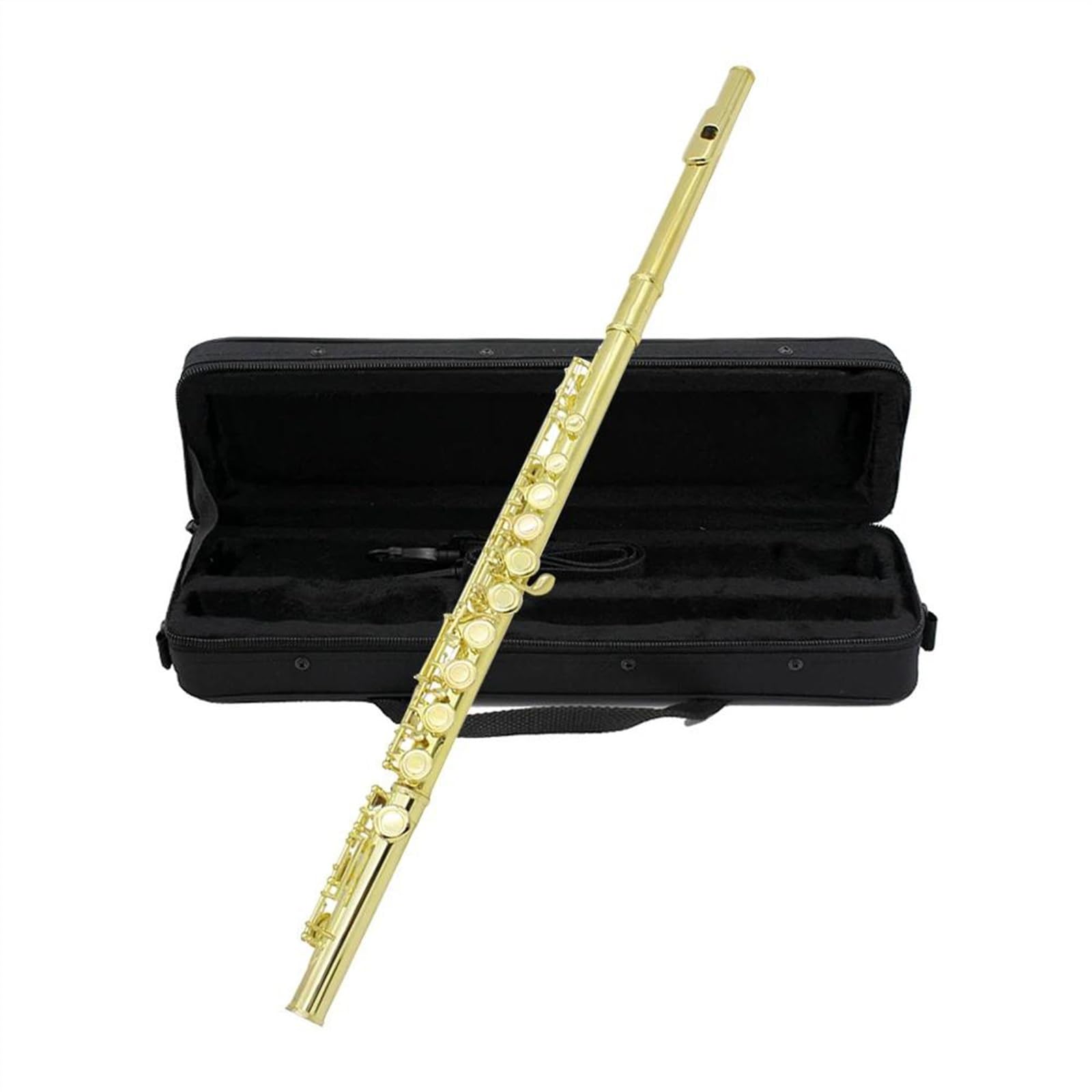 Profesional Flauta Travesera Flauta de concierto chapada en oro profesional con llave C, 16 agujeros cerrados, con caja