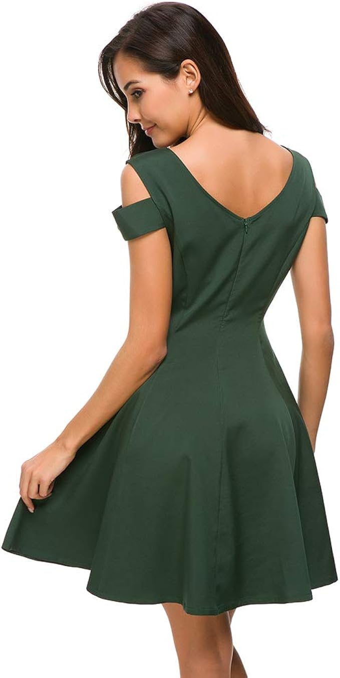 Top Vigor Cold Shoulder A Line Little Cocktail Party Skater Dress Flare Flowy Mini Skirt For Teens Junior Women At Amazon Women S Clothing Store