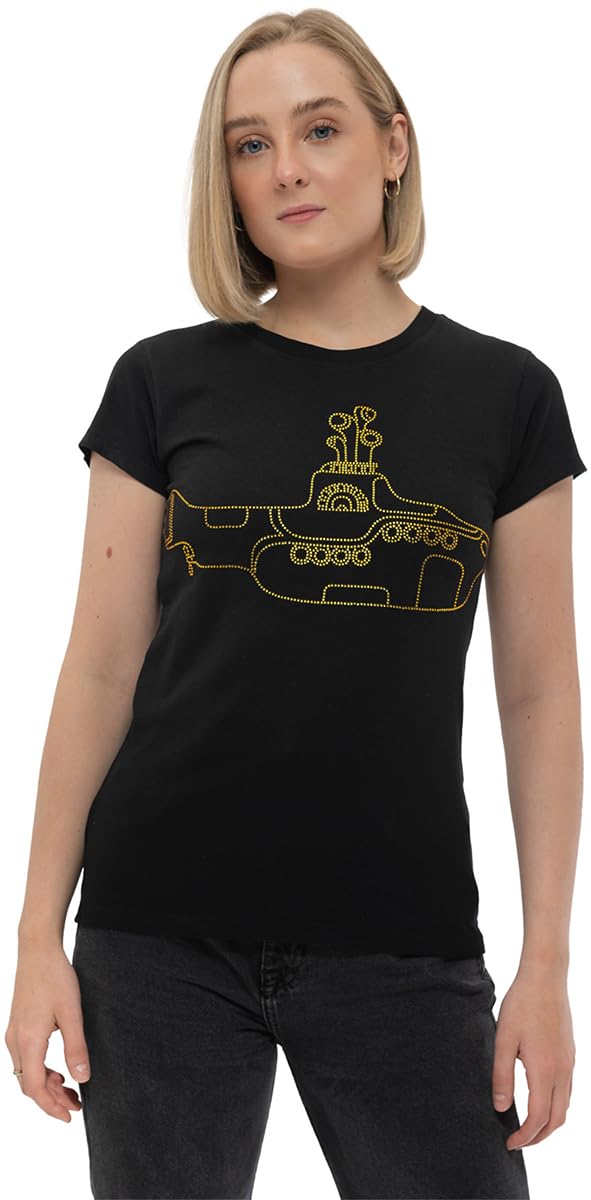 Rock Off Women's Black/Yellow The Beatles - Submarine - T-Shirt (Embellished) - Cotton - Size M - Officially Licensed Merch