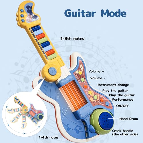 Cozybuy 65171Y Toddlers Guitar, 4 In 1 Kids Guitar And Toddler Piano Guitar For Toddlers 2-4 With Lullaby Projector Toy Guitar thumb #3