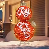 Cinnvoice 35" Giant Outdoor Christmas Ball Ornaments - Lighted Pop-up Stacked Holiday Ornaments with Built-in LED Warm Lights, Oversized Glittered Decorations for Winter Xmas Yard Garden(Red)