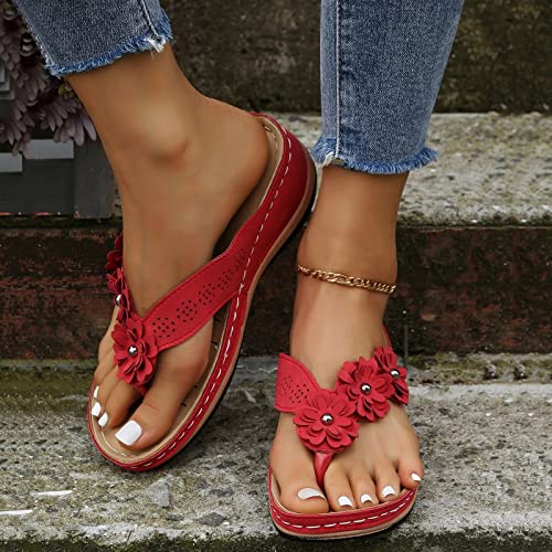 Women Sandals Shoes Comfortable Flip Flops For Women With Arch Support Summer Casual Wedge Sandals Shoes Massage Function Leather Sandals For Women Arch Support #TOP1
