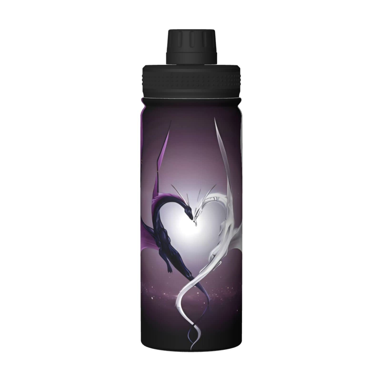 Purple And Wirte Dragons Sport-Wasserflasche, 530 ml, isolierte Edelstahl, auslaufsichere Wasserflasche für Reisen, Fitnessstudio, Büro