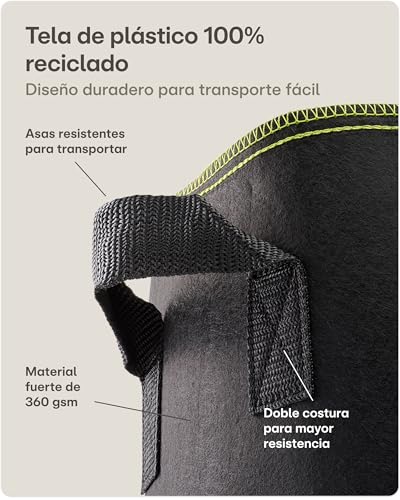 Miniatura 5 de Bolsa De Cultivo Para Plantas 70l - 3 Macetas De Tela Grandes Con Asas Y 3 Etiquetas - 60cm Ø Y 25cm De Altura - Jardineras Para Plantas, Flores, Fresas