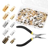 Tanstic 250 St&uuml;ck Faltbare Kordelenden mit Zange, Crimp-Endst&uuml;cke Lederband-Endverschl&uuml;sse f&uuml;r die Schmuckherstellung DIY-Basteln