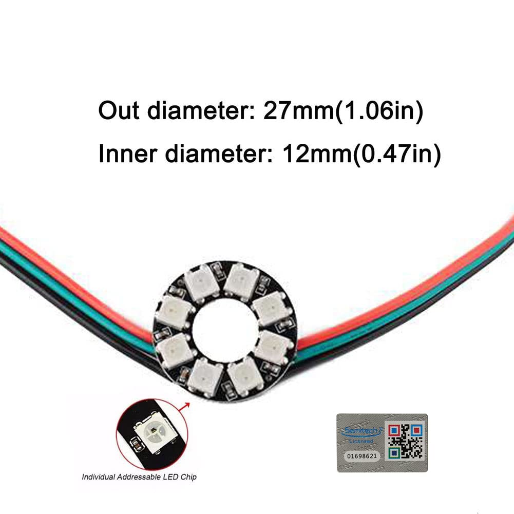 8 bit WS2812 RGB LED anello con cavo SM2.54-3P, 8 X WS2812B 5050 LED a colori con driver integrati indirizzabili individualmente DC5V per Arduino Raspberry Pi ESP32 Nodemcu (confezione da 4