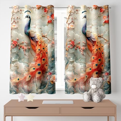 Image of Ultimate Trends Digital Printed |Peacock Prints| Light Filtering Curtains for Windows & Doors | Multiple Styles & Colors | Set of 2 | 8 FEET