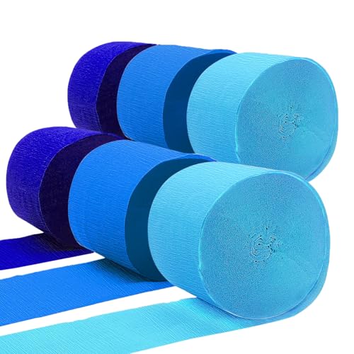 Image of Crepe Paper Streamers 6 Rolls 492ft, Blue Crepe Paper Decorations for Birthday Baby Shower Wedding Party Decor DIY Gift Wrapping, 1.77 Inch x 82 Ft /Roll