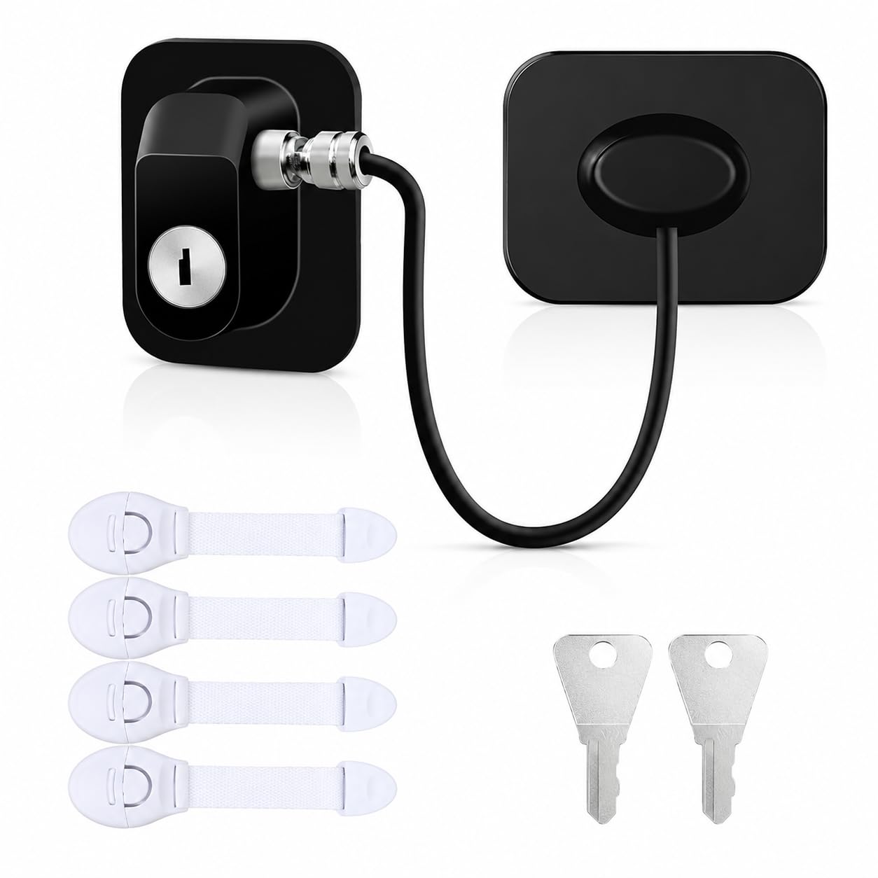 Child Safety Cabinet & Refrigerator Lock w 2 Keys & 4 Safety Strap Locks | Adhesive Fridge Door Lock for Baby Proofing | Cupboard Freezer Drawer Toilet Window Appliance Security Lock | No Drill-image-44