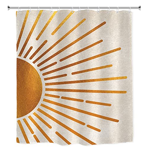 Ambzek Mid Century Shower Curtain 60Wx72H Inch Modern Abstract Minimalist Sun Aesthetic Vintage Boho Art For Men Rustic Artwork Cloth Fabric Waterproof Polyester Bathroom Decor Set With 12 Pack Hooks #TOP4