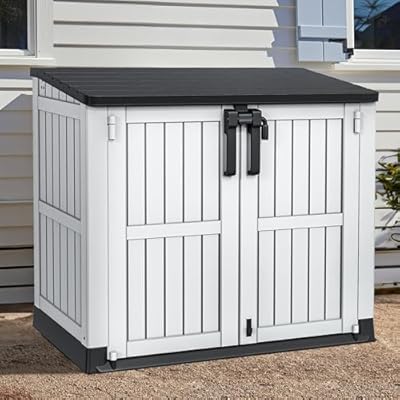 YITAHOME Resin Tool Shed, 36 Cu Ft Waterproof Outdoor Horizontal Storage, Weather-Resistant Utility Shed with Air Vent for Trash and Lockable Doors, Garden Tools, Light Gray
