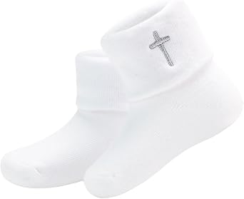 Baptism Socks for Baby Newborn White Turn Cuff Cross Socks,Toddler Ruffle Sock Christening Outfits for Boys Girls