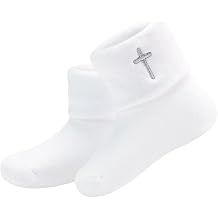 Baptism Socks for Baby Newborn White Turn Cuff Cross Socks,Toddler Ruffle Sock Christening Outfits for Boys Girls