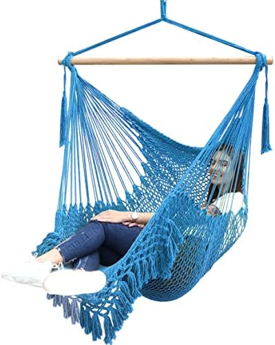 Chihee Hammock Chair Super Large Hanging Chair Soft-Spun Cotton Rope Weaving Chair, Hardwood Spreader Bar Wide Seat Lace Swing Chair Indoor Outdoor Garden Yard Theme Decoration