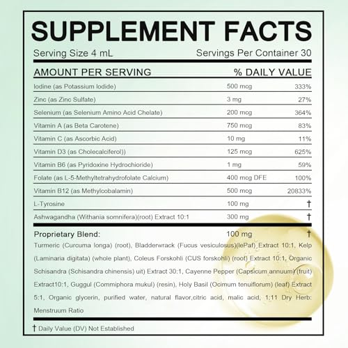 Image of Kindled Thyroid Support Liquid Drops, Actora Thyroid Support Drops with Selenium Zinc Iodine L-Tyrosine Ashwagandha for Hormone Balance - Mood & Energy Supplement - 4 fl. oz. (120mL) (1)