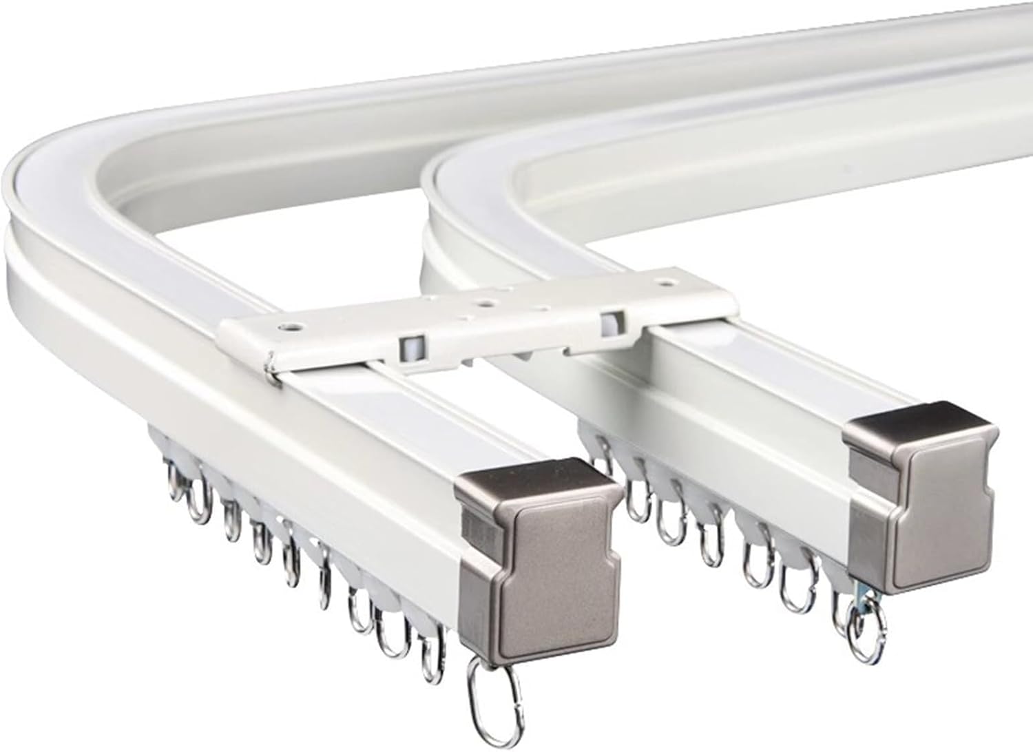 Heavy Duty Curtain Double Track Bendable, Curved Curtain Rails for Bay Window, Wall or Ceiling Mount Curtain Rod with Brackets, Pulleys, Screws(Wall Mount,762cm (25ft))