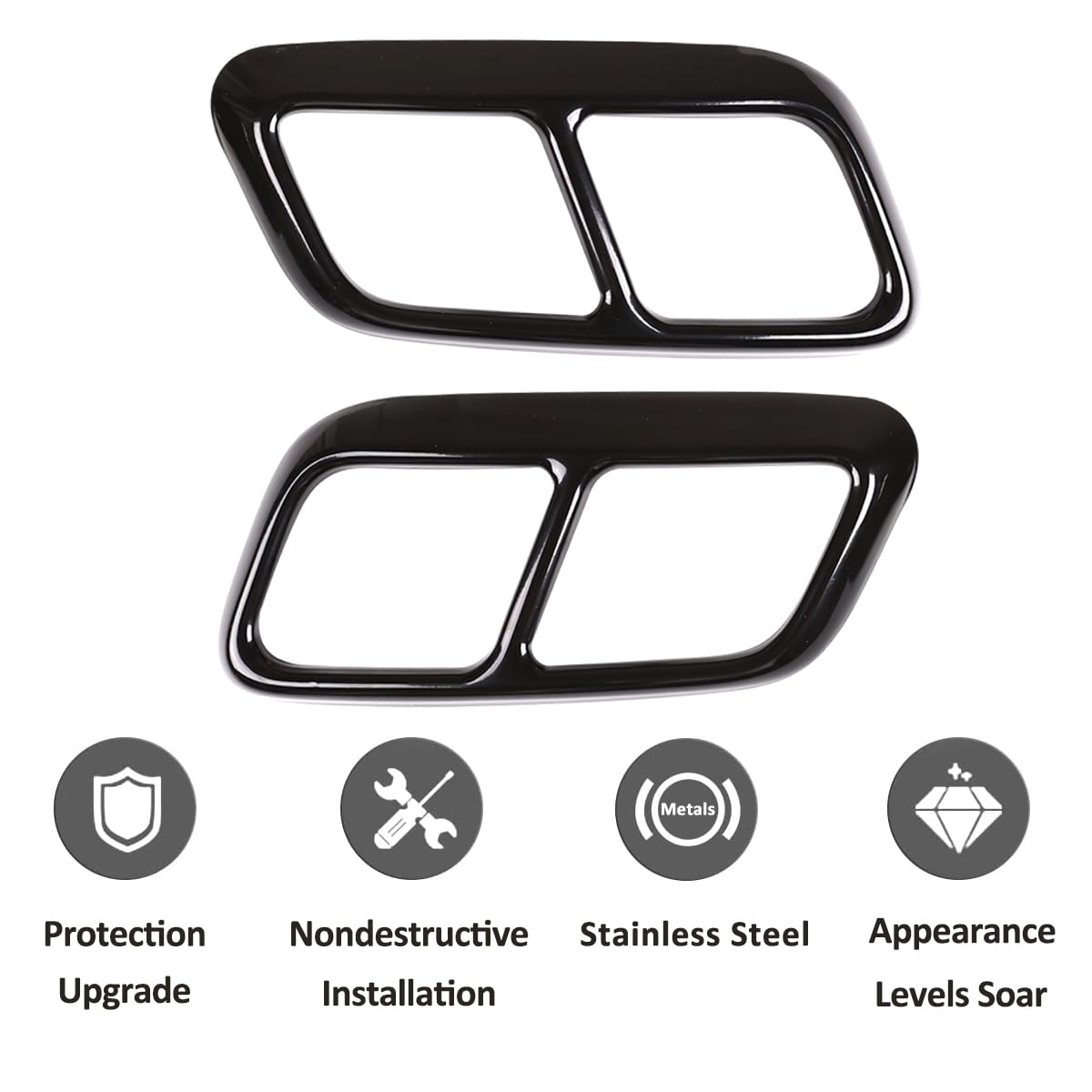 Glossy Black Quad - Telaio per tubo di scappamento adatto per Land Rover Range Rover Sport 2018 2019,2 pezzi, in acciaio inox, copertura per tubo di scarico posteriore, accessorio esterno